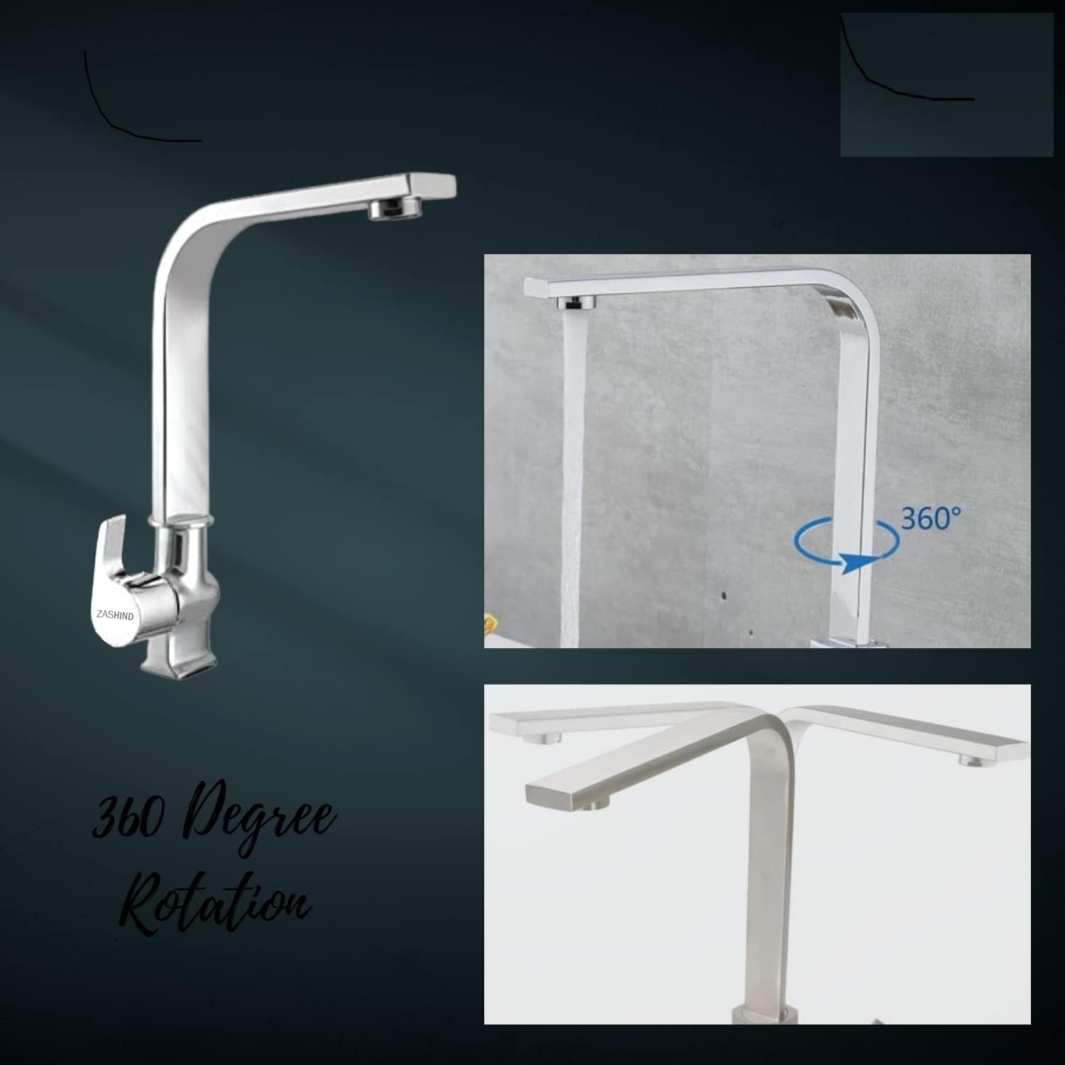 ZASHIND Chocolate Swan Neck Faucet - Premium Brass, Chrome Finish - Image 3